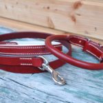 collier et laisse en cuir cousu rond CERISE_2